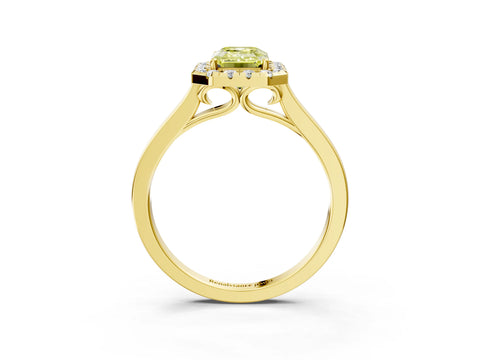 Yellow gold Fancy Yellow Emerald Cut Halo Round Diamond Solitaire Ring with Pavé Band and Four-Prong Setting_3
