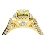 Yellow gold Fancy Yellow Emerald Cut Halo Round Diamond Twist Band with Four-Prong Setting_4