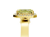 Yellow gold Fancy Yellow Emerald Cut Halo Round Diamond Twist Band with Four-Prong Setting_5