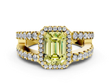 Yellow gold Fancy Yellow Emerald  Cut Halo Split Shank Diamond Ring with Four-Prong Setting_45