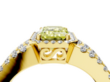 Yellow gold Fancy Yellow Emerald  Cut Halo Split Shank Diamond Ring with Four-Prong Setting_49