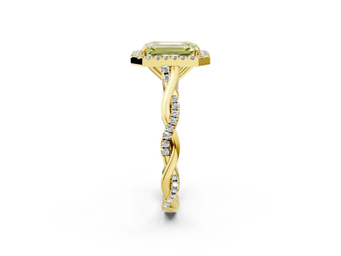 Yellow gold Fancy Yellow Emerald Cut Halo Twist Band with Four-Prong Setting_14