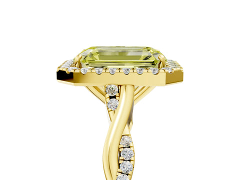 Yellow gold Fancy Yellow Emerald Cut Halo Twist Band with Four-Prong Setting_17