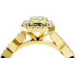 Yellow gold Fancy Yellow Emerald  Cut Halo Twisted Band Four-Prong Ring_24