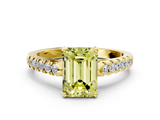 Yellow gold Fancy Yellow Emerald  Cut Pavé Band Solitaire Ring with Four-Prong Setting_25