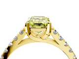 Yellow gold Fancy Yellow Emerald  Cut Pavé Band Solitaire Ring with Four-Prong Setting_29