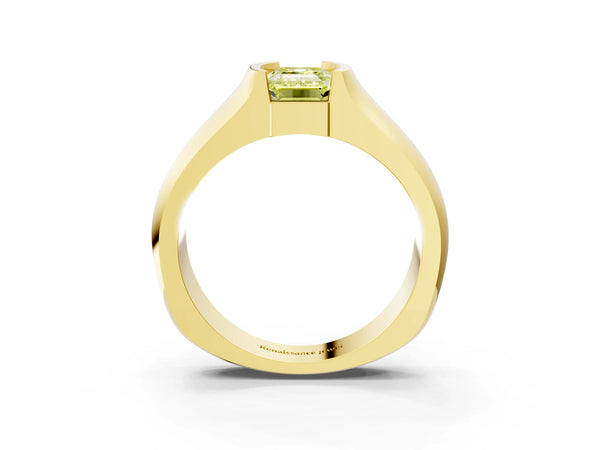 Yellow Gold Emerald Cut Half Bezel Engagement Ring Setting for Fancy Yellow Center - Design RJ-777
