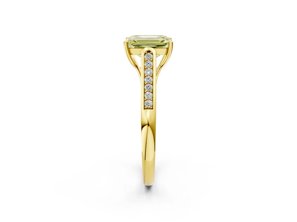 Yellow Gold Emerald Cut Cathedral Solitaire Engagement Ring Setting for Fancy Yellow Center