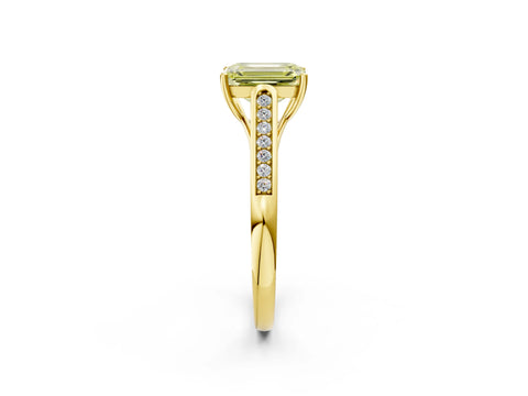 Yellow gold Fancy Yellow Emerald Cut Solitaire Cathedral Diamond Engagement Ring with Channel-Set Band and Four-Prong Setting_5
