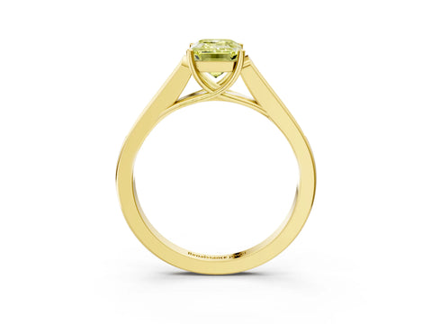 Yellow gold Fancy Yellow Emerald Cut Solitaire Cathedral Diamond Engagement Ring with Channel-Set Band and Four-Prong Setting_6