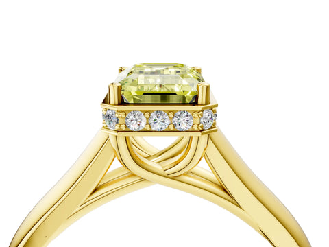 Yellow gold Fancy Yellow Emerald Cut Solitaire Diamond Engagement Ring with Four-Prong Setting and Tapered Band_4