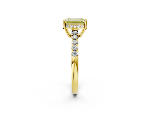 Yellow gold Fancy Yellow Emerald Cut Solitaire Diamond Engagement Ring with Pavé Band and Six-Prong Setting_14