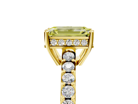 Yellow gold Fancy Yellow Emerald Cut Solitaire Diamond Engagement Ring with Pavé Band and Six-Prong Setting_17