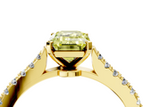 Yellow gold Fancy Yellow Emerald  Cut Solitaire Diamond Engagement Ring with Pave Band and Four-Prong Setting_167