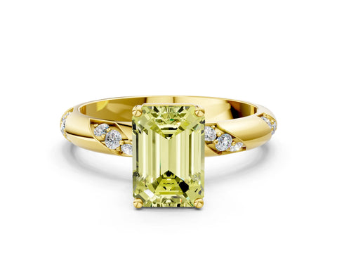 Yellow gold Fancy Yellow Emerald Cut Solitaire Diamond Engagement Ring with Twisted Pave Band and Four-Prong Setting_3