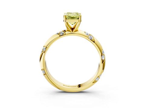Yellow gold Fancy Yellow Emerald Cut Solitaire Diamond Engagement Ring with Twisted Pave Band and Four-Prong Setting_6