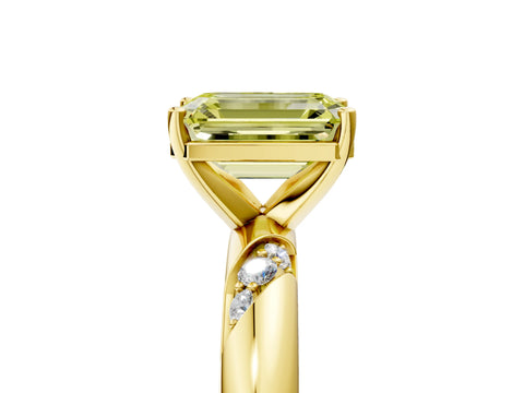 Yellow gold Fancy Yellow Emerald Cut Solitaire Diamond Engagement Ring with Twisted Pave Band and Four-Prong Setting_8