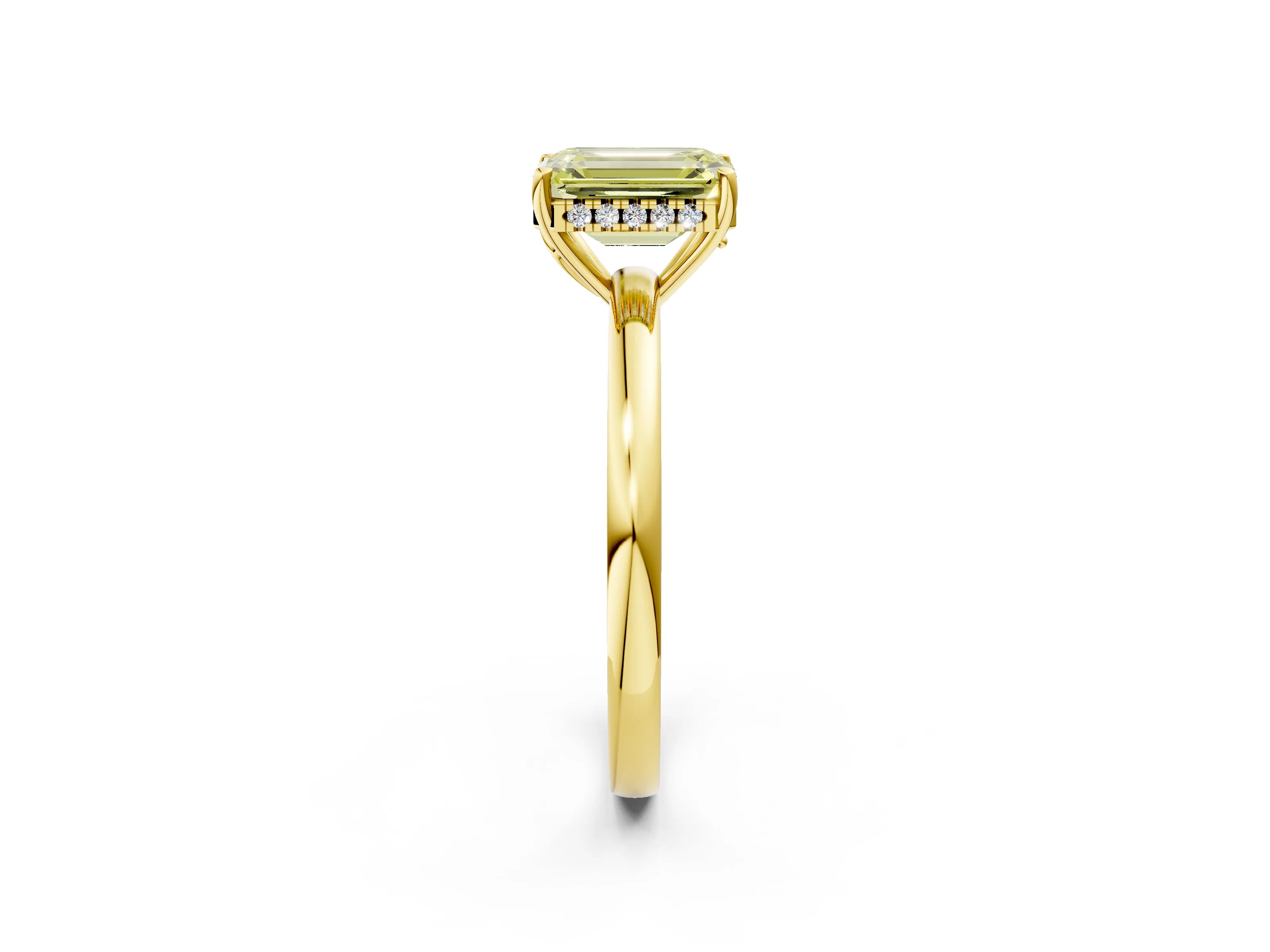 Yellow gold Fancy Yellow Emerald Cut Solitaire Diamond Ring with Prong Setting and Plain Band_2