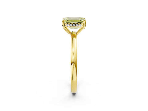 Yellow gold Fancy Yellow Emerald Cut Solitaire Diamond Ring with Prong Setting and Plain Band_2