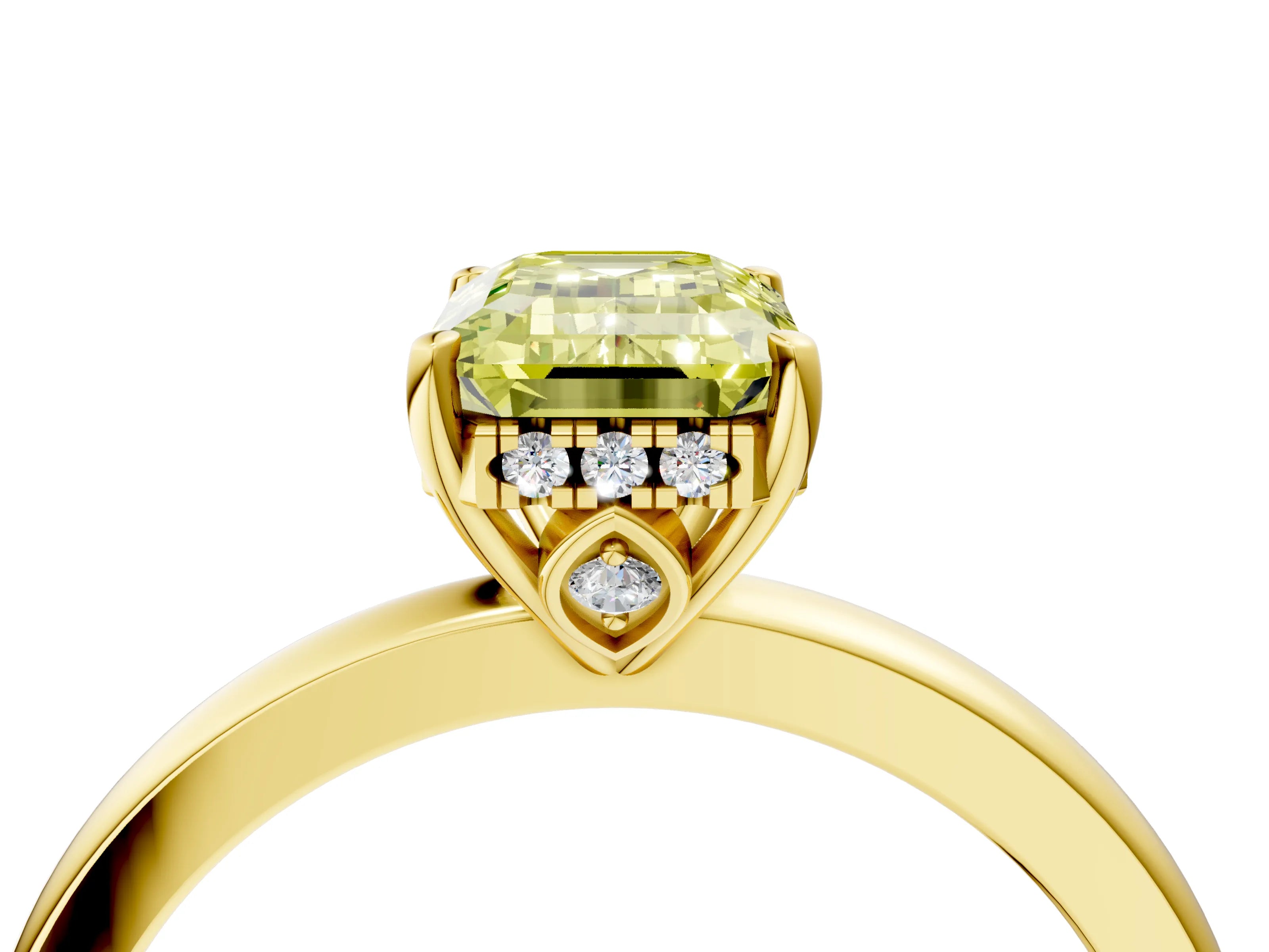 Yellow gold Fancy Yellow Emerald Cut Solitaire Diamond Ring with Prong Setting and Plain Band_4