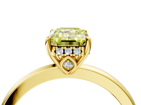 Yellow gold Fancy Yellow Emerald Cut Solitaire Diamond Ring with Prong Setting and Plain Band_4