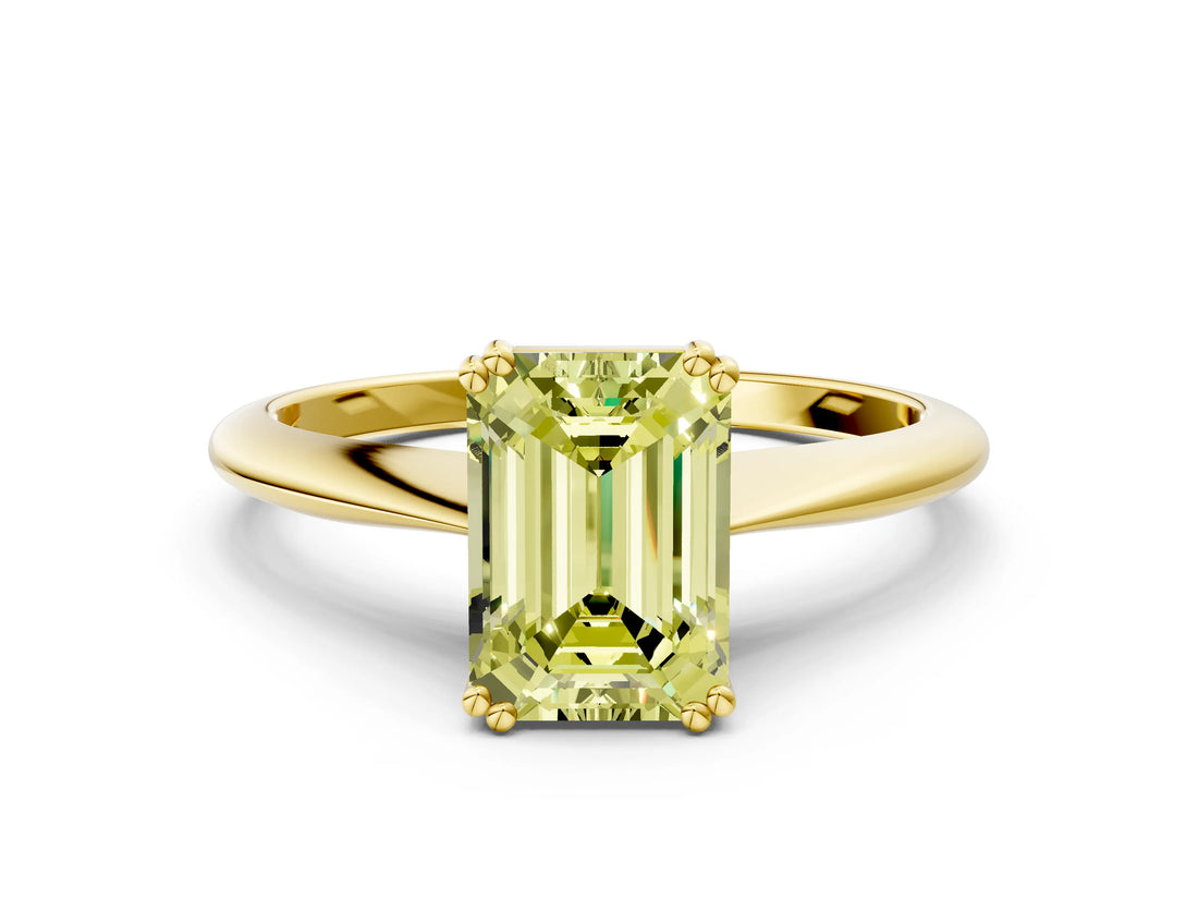Yellow gold Fancy Yellow Emerald Cut Solitaire Diamond Ring with Six-Prong Setting and Classic Band_12