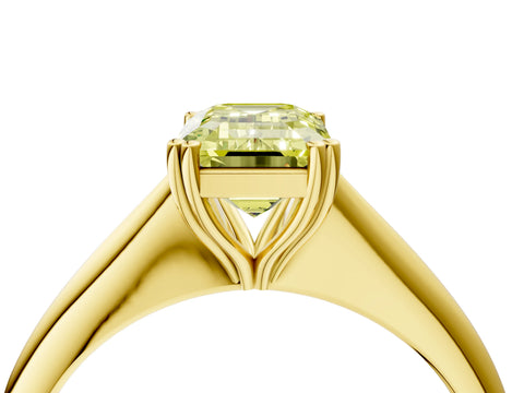 Yellow gold Fancy Yellow Emerald Cut Solitaire Diamond Ring with Six-Prong Setting and Classic Band_4