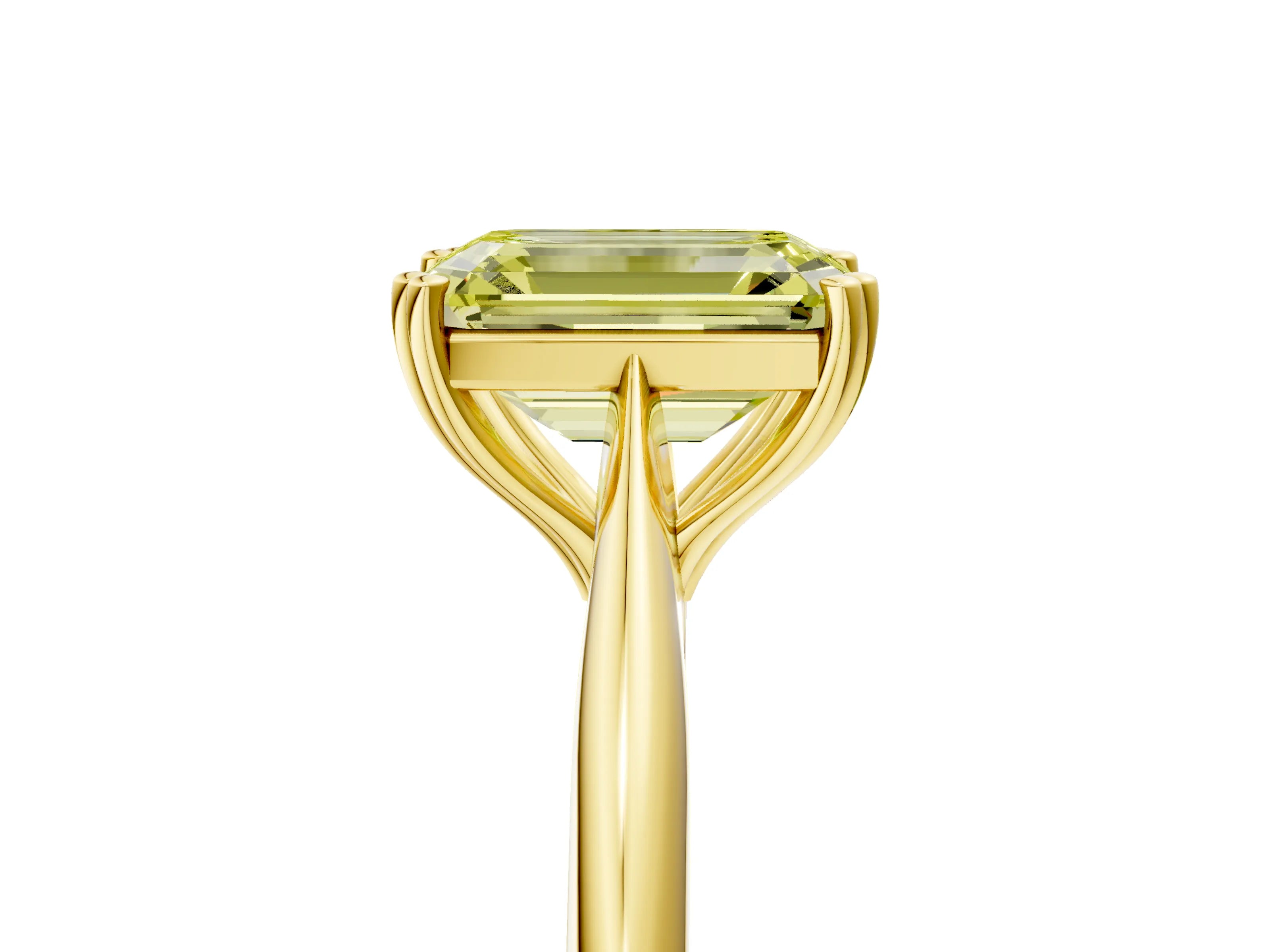 Yellow gold Fancy Yellow Emerald Cut Solitaire Diamond Ring with Six-Prong Setting and Classic Band_5