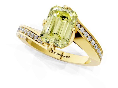 Yellow gold Fancy Yellow Emerald Cut Solitaire Diamond Twist Band with Pavé Setting and Four-Prong Setting_1