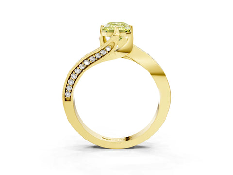 Yellow gold Fancy Yellow Emerald Cut Solitaire Diamond Twist Band with Pavé Setting and Four-Prong Setting_3