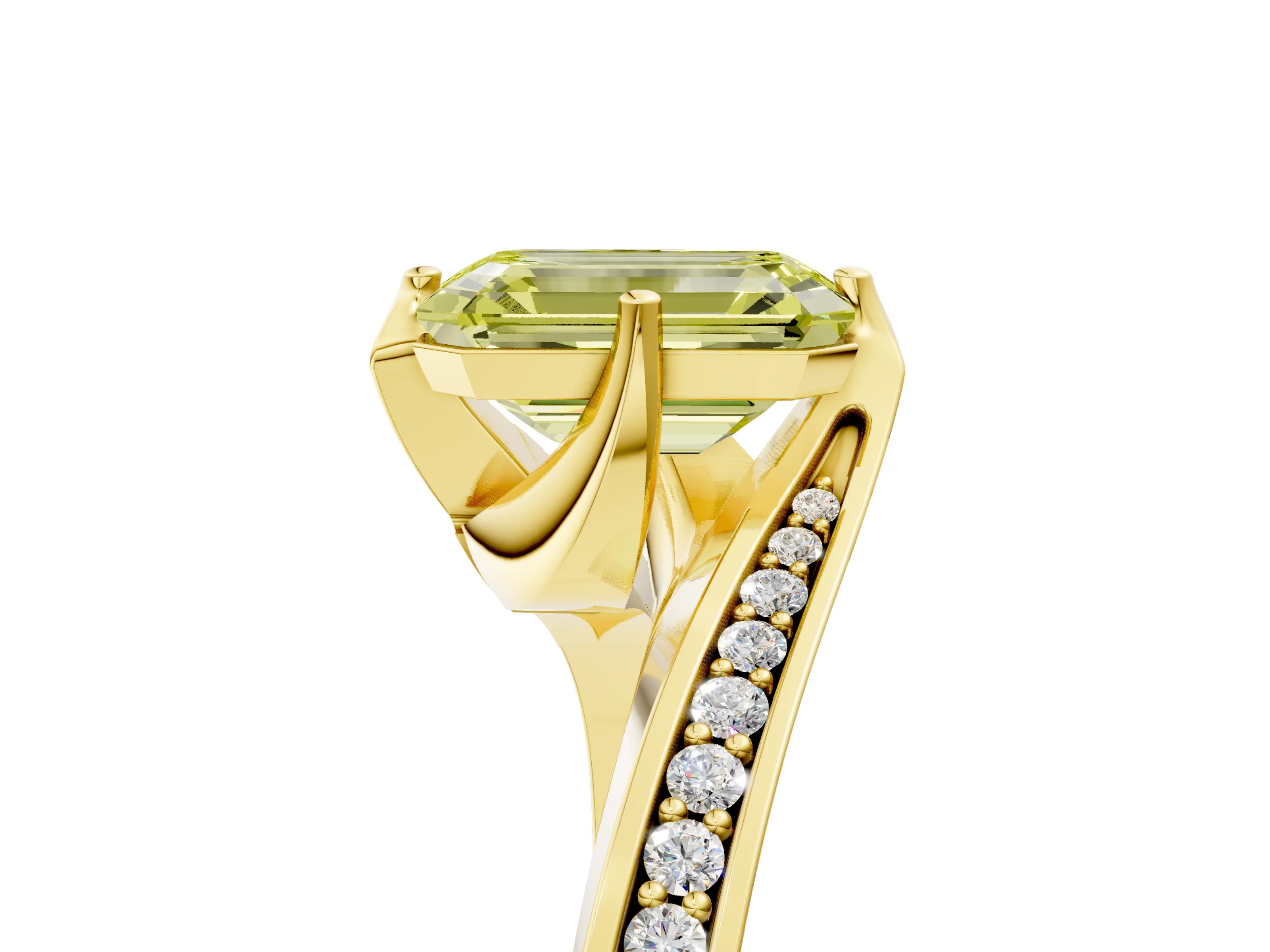 Yellow gold Fancy Yellow Emerald Cut Solitaire Diamond Twist Band with Pavé Setting and Four-Prong Setting_5