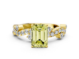 Yellow gold Fancy Yellow Emerald  Cut Solitaire Diamond Twisted Band with Pave Setting_47