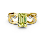 Yellow gold Fancy Yellow Emerald  Cut Solitaire Diamond with Side Stones on Criss-Cross Band and Four-Prong Setting_3