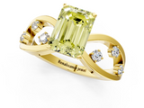 Yellow gold Fancy Yellow Emerald  Cut Solitaire Diamond with Side Stones on Criss-Cross Band and Four-Prong Setting_4