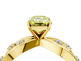 Yellow gold Fancy Yellow Emerald  Cut Solitaire Diamond with Side Stones on Criss-Cross Band and Four-Prong Setting_7