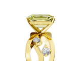 Yellow gold Fancy Yellow Emerald  Cut Solitaire Diamond with Side Stones on Criss-Cross Band and Four-Prong Setting_8