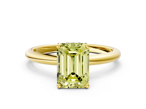 Yellow gold Fancy Yellow Emerald  Cut Solitaire Engagement Ring with Four-Prong Setting and Classic Band