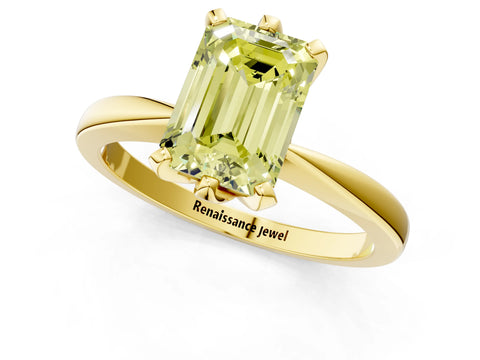 Yellow gold Fancy Yellow Emerald Cut Solitaire Engagement Ring with Six-Prong Setting and Tapered Band_1