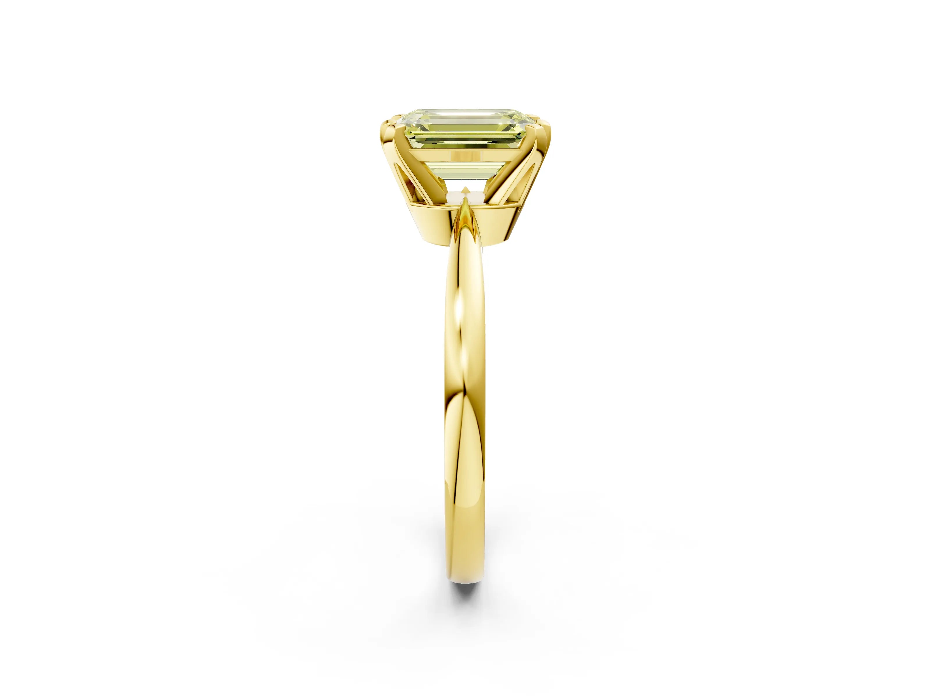 Yellow gold Fancy Yellow Emerald Cut Solitaire Engagement Ring with Six-Prong Setting and Tapered Band_2