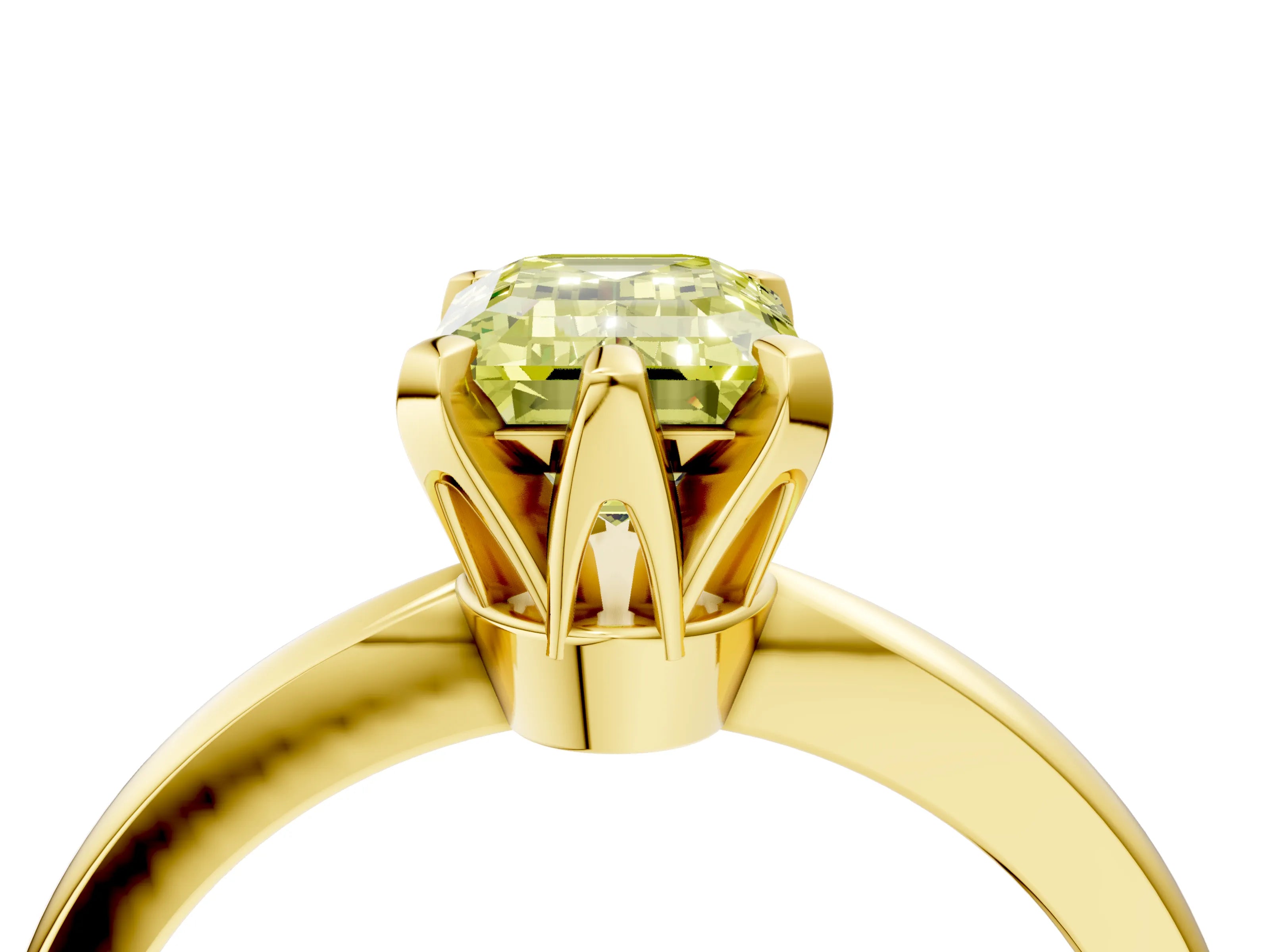 Yellow gold Fancy Yellow Emerald Cut Solitaire Engagement Ring with Six-Prong Setting and Tapered Band_4