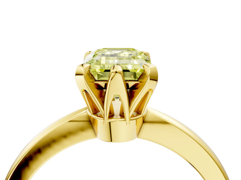 Yellow gold Fancy Yellow Emerald Cut Solitaire Engagement Ring with Six-Prong Setting and Tapered Band_4