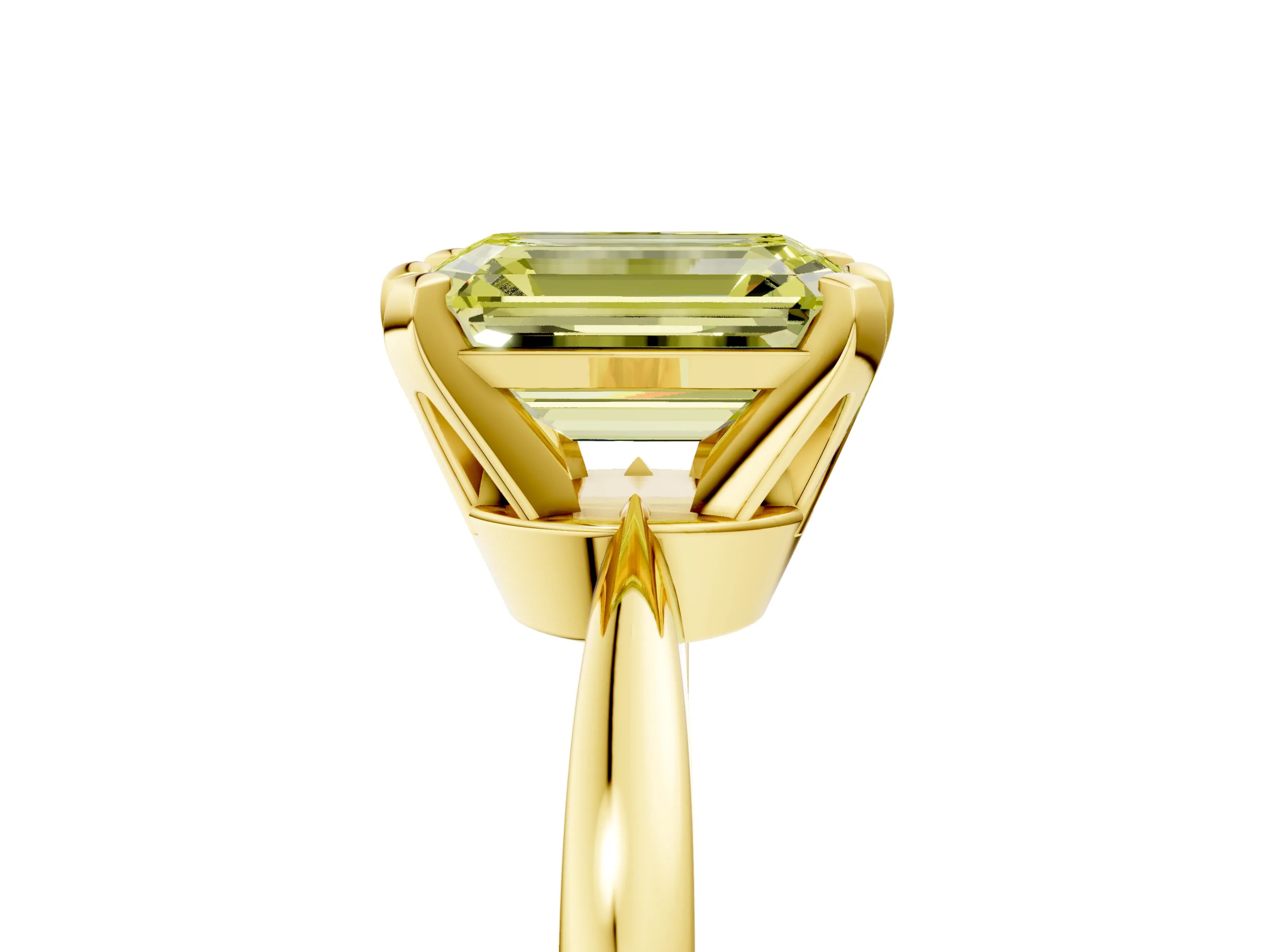 Yellow gold Fancy Yellow Emerald Cut Solitaire Engagement Ring with Six-Prong Setting and Tapered Band_5
