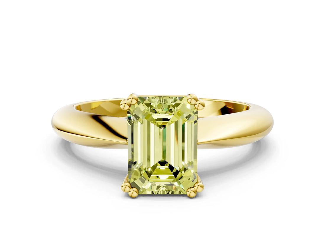 Yellow gold Fancy Yellow Emerald  Cut Solitaire Engagement Ring with Tapered Band and Four-Prong Setting 1