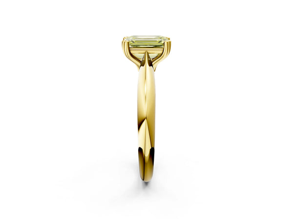 Yellow gold Fancy Yellow Emerald  Cut Solitaire Engagement Ring with Tapered Band and Four-Prong Setting
