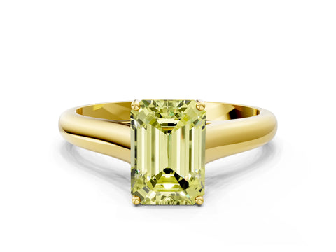 Yellow gold Fancy Yellow Emerald Cut Solitaire Engagement Ring with Tapered Band and Four-Prong Setting_3