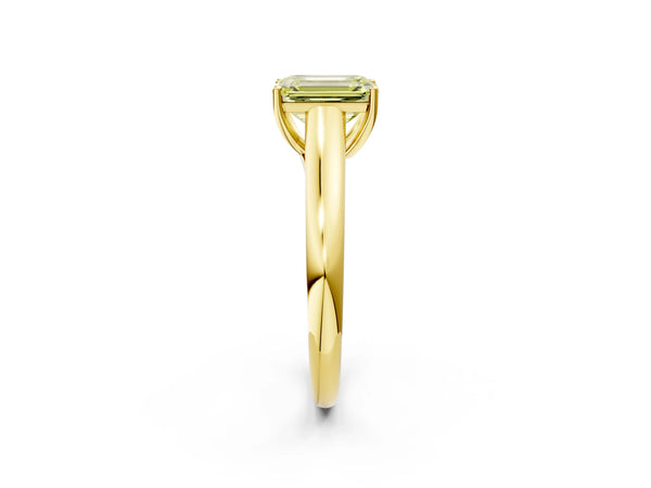 Yellow gold Fancy Yellow Emerald Cut Solitaire Engagement Ring with Tapered Band and Four-Prong Setting