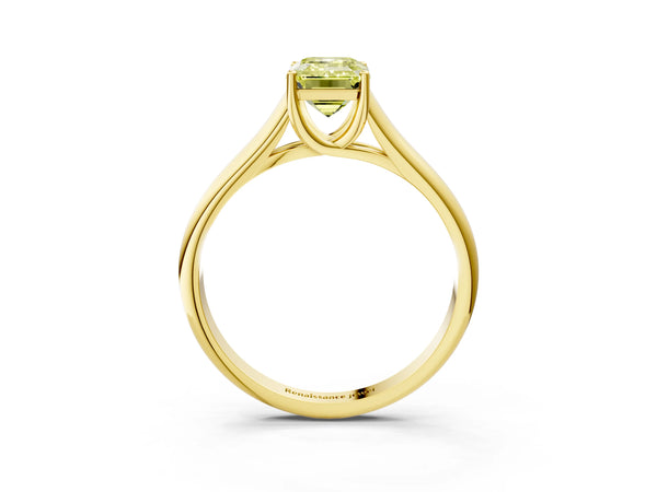 Yellow gold Fancy Yellow Emerald Cut Solitaire Engagement Ring with Tapered Band and Four-Prong Setting