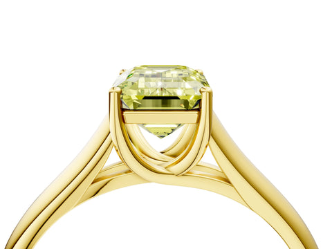 Yellow gold Fancy Yellow Emerald Cut Solitaire Engagement Ring with Tapered Band and Four-Prong Setting_7