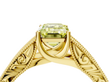 Yellow gold Fancy Yellow Emerald  Cut Solitaire Engraved Band with Four-Prong Setting_83