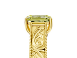 Yellow gold Fancy Yellow Emerald  Cut Solitaire Engraved Band with Four-Prong Setting_84